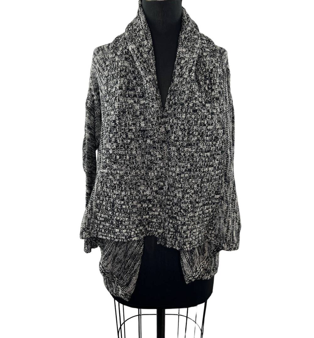 Michael Stars Black White Dolman Sleeve Open Front Wool Blend Cardigan Size M/L